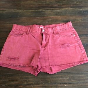 Red Distressed Denim Shorts